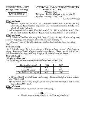 Kỳ thi chọn học sinh giỏi cấp thcs vòng huyện năm học 2014  2015. môn thi địa lí thời gian 150 phút